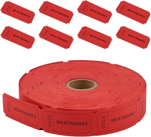 Yulakes 1000 Stück Wertmarken Rollen,Getränke Marken Rolle,Fortlaufende Nummer Gutscheinmarken,Bons Essensmarken Pfandmarken Lose Tombola Buffet Ticket Verzehrkarten von Yulakes