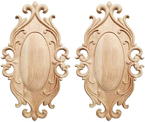 Yulakes 2 Stück Holz Ornament Appliques Möbel Holzaplikationen Holzornamente Schnitzerei Ornament Applique Holz Verzierung Frame Ornament Frame Geschnitzte Ecke Onlay Unlackiert Applique 24x15cm von Yulakes