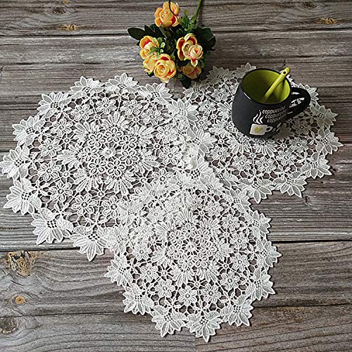 Yulakes 2 Stück weiße Spitze Runde Stickerei Tisch Tischset ，Handarbeit Geklöppelt Spitzendeckchen Baumwolle Placemat Blume Matte，Spitzendeckchen Häkeldeckchen Tischdecke (25mm) von Yulakes