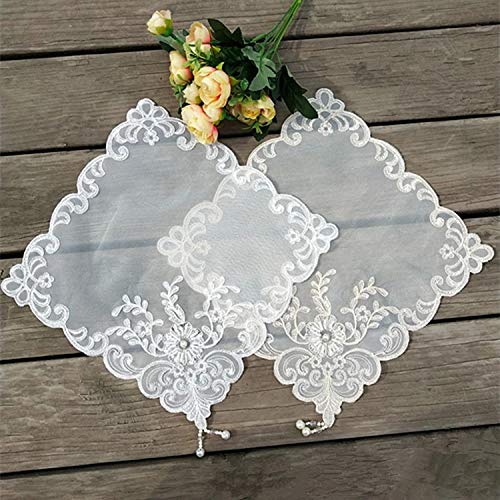 Yulakes 2 Stück weiße Tüll Spitze Stickerei Tisch Tischset ，Handarbeit Tüll Geklöppelt Spitzendeckchen Placemat Tüll ，Spitzendeckchen Häkeldeckchen Tischdecke 27cm von Yulakes