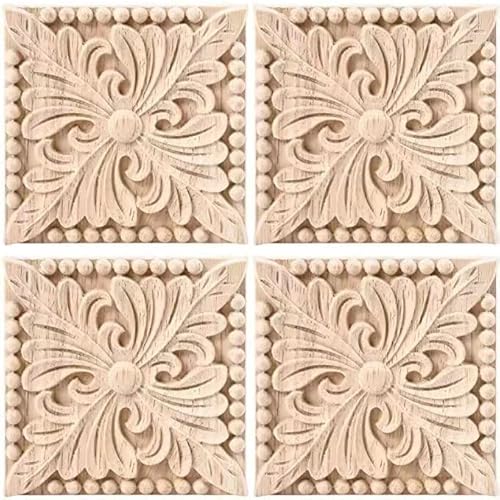 Yulakes 4PCS Holz Ornament Appliques Möbel Holzaplikationen Holzornamente Schnitzerei Ornament Applique Holz Verzierung Frame Ornament Frame Geschnitzte Ecke Onlay Unlackiert Applique (10X10cm) von Yulakes