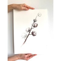 Baumwollblumen Originale Malerei Wanddeko 30x40 cm von YuliiaMykhaliukArt
