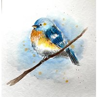 Blauer Vogel Original Gemälde Wand Kunst Kleine Wohnkultur Housewarming Geschenk Für Freund Mutter von YuliiaMykhaliukArt