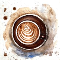 Cappuccino Aquarellmalerei Kaffeetassen-Kunst, Handgemacht 25 X cm von YuliiaMykhaliukArt