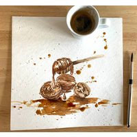 Echter Kaffee Kunst Original Gemälde Wand Dekor von YuliiaMykhaliukArt