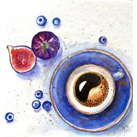 Guten Morgen Kaffee Original Gemälde Wand Dekor Feigen Kunst Blaubeere Malerei Muttertagsgeschenk von YuliiaMykhaliukArt