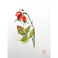 Hagebutte Original Gemälde Wandkunst von YuliiaMykhaliukArt