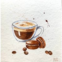 Kaffee-Aquarell Original-Gemälde Wandkunst von YuliiaMykhaliukArt