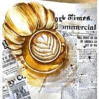 Kaffee Und Croissant Original Gemälde Wand Dekor von YuliiaMykhaliukArt