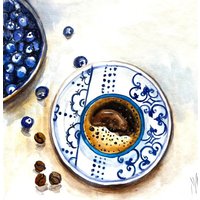 Kaffee Und Heidelbeeren Originalgemälde Wandkunst Wohnkultur Muttertagsgeschenk von YuliiaMykhaliukArt