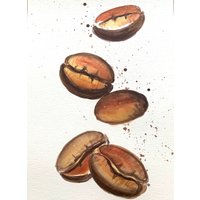 Kaffeebohnen Original Aquarell Malerei Wanddekoration von YuliiaMykhaliukArt