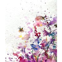 Lavendel Und Biene Original Gemälde Wand Dekor Housewarming Geschenk Medow Art Für Mama Papa von YuliiaMykhaliukArt