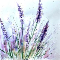 Lavendel Aquarell Gemälde Blumen Wandkunst, Handgemacht von YuliiaMykhaliukArt