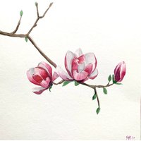 Magnolien Blumen Original Gemälde Wand Dekor von YuliiaMykhaliukArt