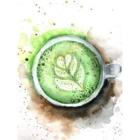 Matcha Kaffee Original Aquarell Kunst Wohnkultur Muttertagsgeschenk Geschenk Für Schwester von YuliiaMykhaliukArt