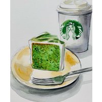 Matcha Kuchen Original Gemälde Kunst von YuliiaMykhaliukArt