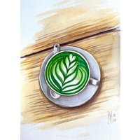 Matcha Latte Art Aquarell Gemälde Grüner Tee Küchendekoration von YuliiaMykhaliukArt