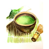 Matcha Tee Original Aquarell Malerei Wand Kunst Home Decor von YuliiaMykhaliukArt