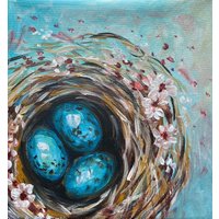 Nest Original Kunst Mit Eiern Frühlingsnest Frühlingskunst Frühlingsdekor Vogel-Dekor Vogelkunst Vogelnest Gemälde Sprin von YuliiaMykhaliukArt