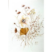 Neutrale Blumen Originalgemälde Wandkunst Wohnkultur Housewarminggeschenk von YuliiaMykhaliukArt