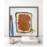 Nutella Toast Ölgemälde Impasto Küche Wandbild 20 X cm von YuliiaMykhaliukArt