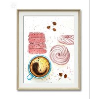Originale Kaffee Und Marshmallows Malerei, Wandkunst, Original Mini Aquarell Perfekte Kaffee-Liebhaber Geschenk Für Schwester von YuliiaMykhaliukArt
