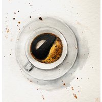Schwarzer Kaffee Aquarell Gemälde Originales Gemälde, Bar Dekor | 25 X 25 cm von YuliiaMykhaliukArt