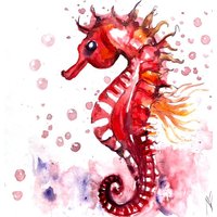 Seepferdchen Rot Original Gemälde Wandkunst von YuliiaMykhaliukArt