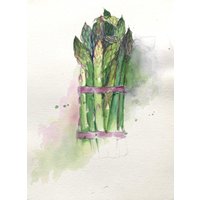 Spargel Original Aquarell Malerei Wand Kunst Einweihungsparty Geschenk Wohnkultur Für Mutter von YuliiaMykhaliukArt