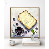 Toast Mit Blaubeermarmelade Ölgemälde Kitchen Food Art | 25 X 25 cm von YuliiaMykhaliukArt