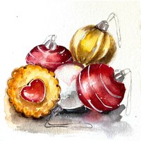 Weihnachtskugeln Aquarell Malerei, Winzigen Urlaub Wohnkultur von YuliiaMykhaliukArt