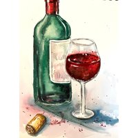 Weinflasche Original Aquarell Malerei Wand Kunst Home Decor Weinglas von YuliiaMykhaliukArt