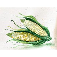 Weißer Mais Original Gemälde Wanddekor von YuliiaMykhaliukArt