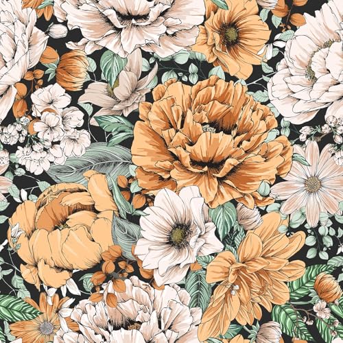 Bunte Tapete Selbstklebend Vintage Klebefolie Blumen Für Möbel Wand Tapeten Wohnzimmer Mustertapete Schrankfolien Möbelfolie Selbstklebend Tapete Blumen Vintage Weiß/Orange/Grün 44.5 x 300cm von Yullpaper