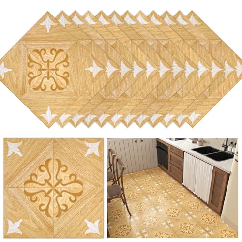 Yullpaper 12 Stück PVC Bodenbelag Fliesenoptik Gelb Klebe Vinylboden Selbstklebend Fliesenaufkleber Linoleum Boden Gelb Klebefliesen Bad Boden Selbstklebende Bodenfliesen Küchenboden 30cm x 30cm von Yullpaper