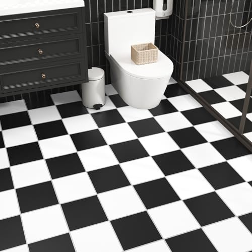 Yullpaper 12 Stück Vinylboden Fliesenoptik PVC Bodenbelag Selbstklebend Fliesenaufkleber Schwarz und Weiß für Küche Bad Selbstklebende Fliesen Boden Waschbare Bodenfliesen Selbstklebend 30 X 30cm von Yullpaper
