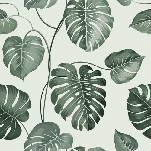Yullpaper Dschungel Tapete Graugrün Klebefolie Muster Möbelfolie Selbstklebend Wand Tapeten Wohnzimmer Tapete Blätter Grün Selbstklebende Folie Möbel Klebefolie Badezimmer Küchentapete 44,5cm X 300cm von Yullpaper