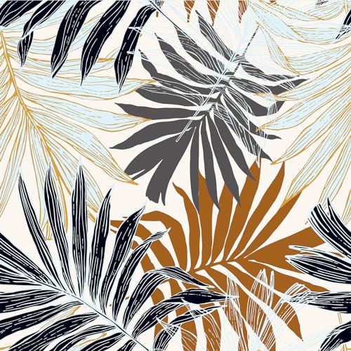 Yullpaper Dschungel Tapete Selbstklebend Vintage Klebefolie Möbel Tapete Blättermuster für Wohnzimmer Schlafzimmer Schwarze/Orange/Grüne Blätter Dekofolie Möbelfolie Selbstklebend 44.5 X 300cm von Yullpaper