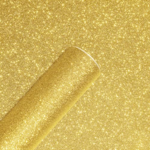 Yullpaper Glitzer Tapete Gold Dekofolie Möbelfolie Selbstklebend Wand Tapeten Wohnzimmer Glitzer Klebefolie Möbel Schrank Folie Selbstklebend Lustig Kindertapete für Kunsthandwerk 40cm X 200cm von Yullpaper