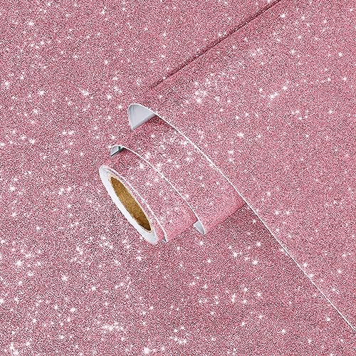 Yullpaper Glitzer Tapete Rosa Dekofolie Möbelfolie Selbstklebend Tapete Kinderzimmer Mädchen Glitzer Klebefolie Möbel Rosa Wand Tapeten Wohnzimmer Selbstklebende Folie für Möbel Schrank 40cm X 200cm von Yullpaper