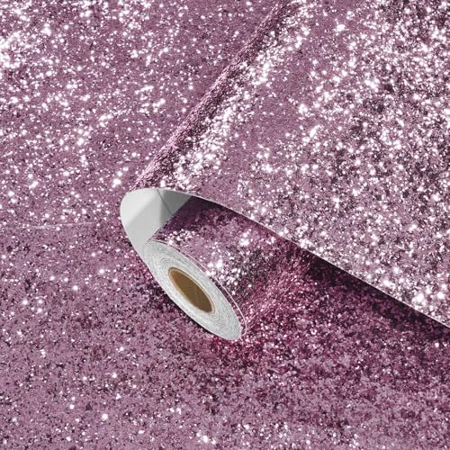 Yullpaper Selbstklebende Tapet Glitzer Klebefolie Möbel Glitzer Tapete Schlafzimmer Dekorfolie Möbelfolie Selbstklebend Dick Folie für Küchenschränke Wand Tapeten (Rosa Lila, 40CM x 800CM) von Yullpaper