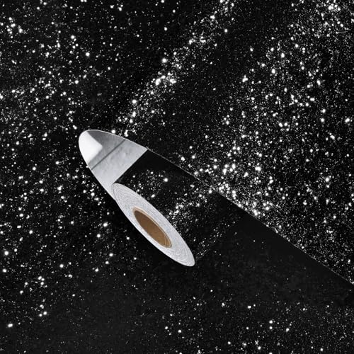 Yullpaper Selbstklebende Tapet Glitzer Klebefolie Möbel Glitzer Tapete Schlafzimmer Dekorfolie Möbelfolie Selbstklebend Dick Folie für Küchenschränke Wand Tapeten (Schwarz, 40CM x 800CM) von Yullpaper