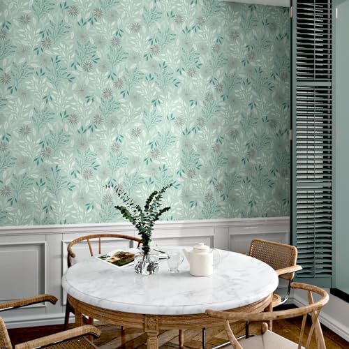 Yullpaper Grüne Tapete Blumen Blätter Dekorfolie Möbelfolie Selbstklebend Wasserfest Klebefolie Grün Blätter Wand Tapeten Grün Selbstklebende Tapete Blumen Vintage Folie für Möbel Schrank 44.5 X 300cm von Yullpaper