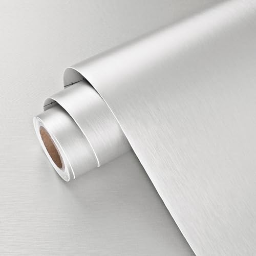 Yullpaper Klebefolie Möbel Tapete Grau Silber Dekofolie Selbstklebend Wand Tapeten Klebefolie für Arbeitsplatte Küche Schrankfolie Abwaschbare Graue Tapete Küche Selbstklebende Folie Möbel 40 X 300cm von Yullpaper