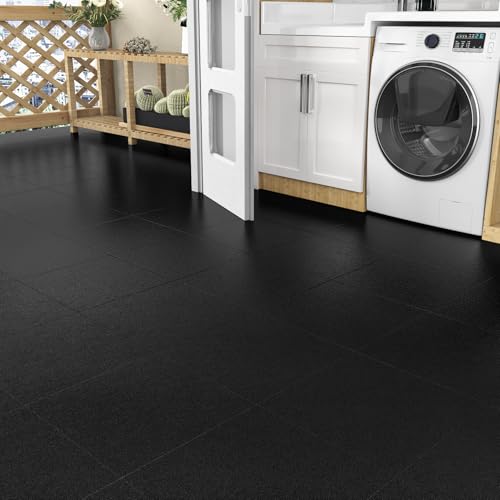 Yullpaper PVC Bodenbelag Selbstklebend Schwarze Vinylboden Badezimmer Klebevinyl Klebefliesen Boden für Küche PVC Fliesen Schwarz Bodenfliesen Selbstklebend Linoleum Bodenbelag 4 Stück 30cm x 30cm von Yullpaper