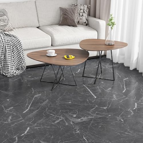 Yullpaper Schwarz Vinylboden Marmor PVC Bodenbelag Selbstklebend Waschbar Klebefliesen Bad Boden Matter Bodenaufkleber Für Küche Schlafzimmer Selbstklebende Fliesen Boden 30 X 30cm 4 Stück PVC Fliesen von Yullpaper