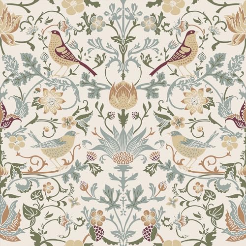 Yullpaper Selbstklebende Tapete Blumen Beige Klebefolie Muster Tapeten Wohnzimmer Blumentapete Vintage Tapete Beige Floral Vögel Muster Schrank Folie Selbstklebend Dekofolie Möbelfolie 44.5 X 1000cm von Yullpaper