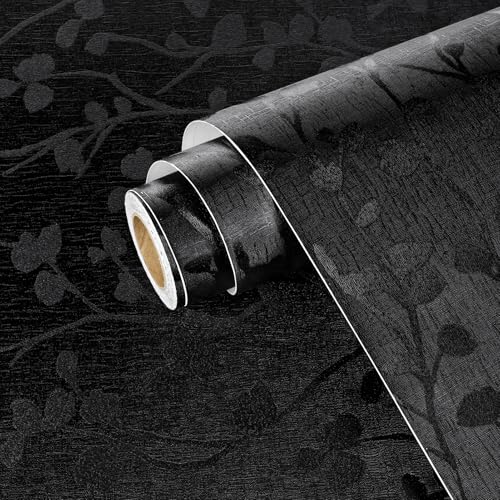 Yullpaper Selbstklebende Tapete Blumen Klebefolie Schwarz Möbelfolie Küche Abwaschbare Baum Mustertapete Wand Tapeten Schlafzimmer Flur Schwarze Folie Selbstklebend Für Küchenschränke 40cm x 300cm von Yullpaper