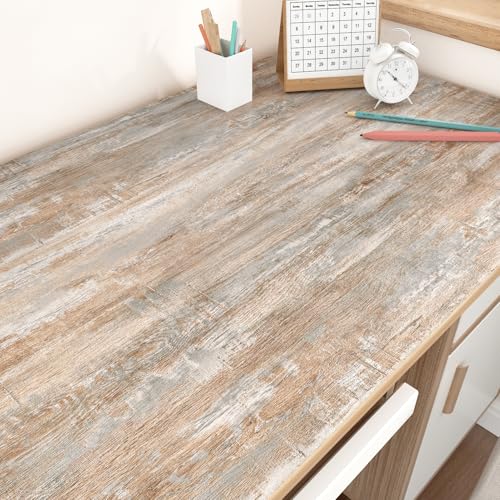 Yullpaper Klebefolie Holzoptik Tapete Beige Braun Abwaschbare Küchenfolie Schränke Wand Tapeten Folie Arbeitsplatte Küche Klebetapete Vintage Beige Möbelfolie Holzoptik Selbstklebend 40cm x 800cm von Yullpaper