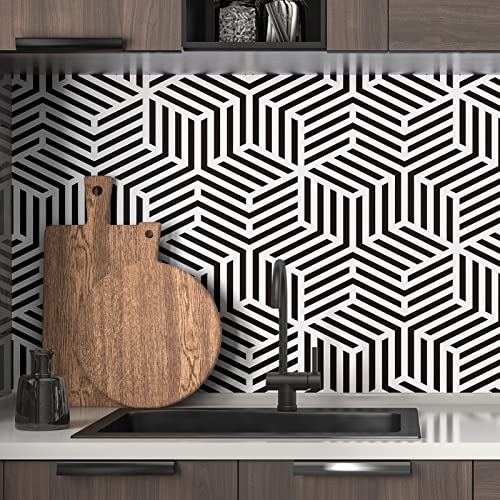 Yullpaper Selbstklebende Tapete Schwarz/Weiß Folie für Möbel Geometrische Mustertapete Dekofolie Selbstklebend Klebefolie Möbel Schwarz/Weiß Tapeten Wohnzimmer Folie für Küchenschränke 44.5cm X 300cm von Yullpaper